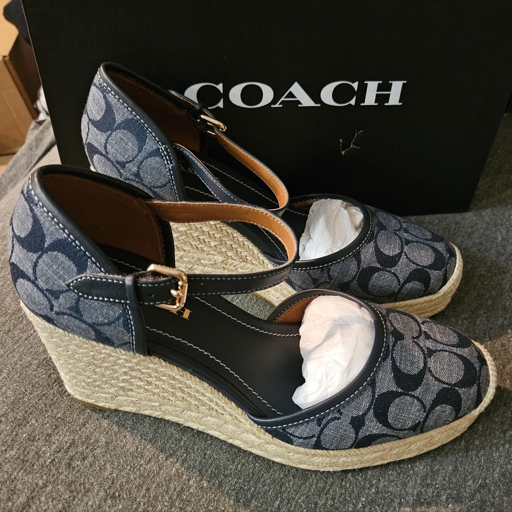 Coach Blue and Cream Espadrille Heels